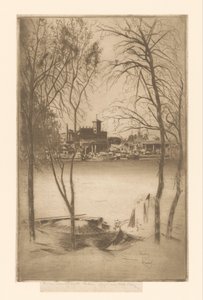 Liman ve sanayi Laburnums ve Battersea ile bir nehir manzarası by Théodore Roussel (signed by artist)