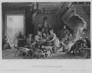 Pirenelerde Bir Kabare (yağmurlu gün) (gravür) by Thomas (after) Allom