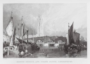 Boston Kilisesi ve Grand Sluice, Lincolnshire (gravür) by Thomas (after) Allom
