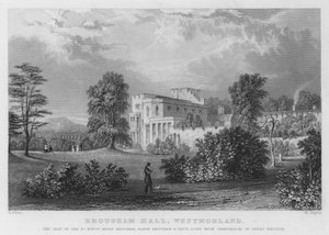 Brougham Hall, Westmorland, Henry Brougham, Baron Brougham ve Vaux, Büyük Britanya Lord Yüksek Şansölyesi (gravür) koltuğu by Thomas (after) Allom