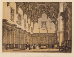Burleigh Büyük Salon, Northamptonshire (aquatint) by Thomas (after) Allom
