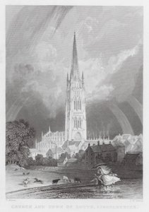 Kilise ve Louth Kasabası, Lincolnshire (gravür) by Thomas (after) Allom