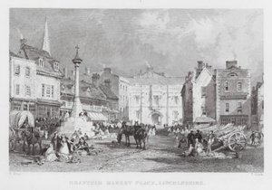 Grantham Pazar Yeri, Lincolnshire (gravür) by Thomas (after) Allom