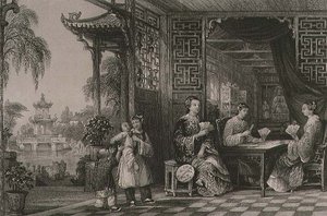 Bir Mandarin Ailesinin Hanımları, George Newenham Wright (c.1790-1877) 1843 (gravür) tarafından 