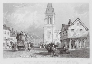 Pazar Harborough, Leicestershire (gravür) by Thomas (after) Allom
