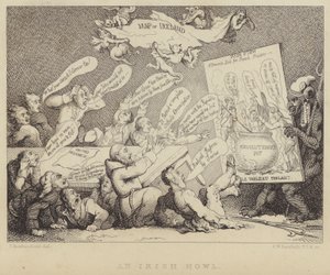 İrlandalı Bir Howl: Birleşik İrlandalılar Ulusal Konvansiyonunun toplantısı, Fransız Devrimi tarafından örneklenen cumhuriyetçiliğin dehşetini gösteriyor by Thomas (after) Rowlandson