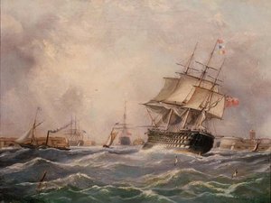 İngiliz Savaş Gemisi Portsmouth açıklarında by Thomas (attr. to) Buttersworth