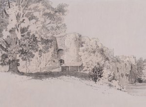 Chepstow Kalesi (guaj zemin üzerine kalem, fırça ve mürekkep) by Thomas (attr. to) Tudor