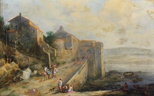 Akdeniz kıyı sahneleri (tuval üzerine yağlıboya) by Thomas (circle of) Marlow