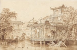 Kanton yakınlarındaki Çinli Tüccar Evi by Thomas Allom