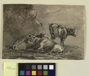Bir uçurumda üç inek by Thomas Barker