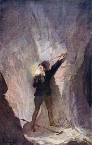 Jules Verne'in Dünyanın Merkezine Yolculuk için İllüstrasyonu (renkli litho)