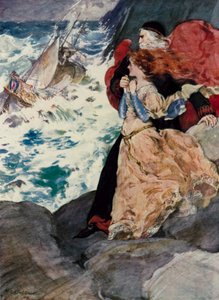Prospero ve Miranda Tempest'i izliyor (renkli lito)