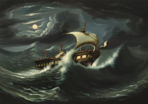 Fırtınada Fırkateyn, 19. yüzyılın ortalarında. by Thomas Chambers