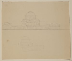 Elevation of the Ohio State House, c.1838 (graphite pencil on beige wove paper) by Thomas Cole