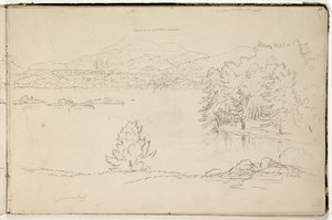Pittsfield yakınlarındaki Hoosick veya Saddle Dağı ve Gölü, c.1832 (kırık beyaz dokuma kağıt üzerine grafit kalem) (ayrıca bkz. 3525969) by Thomas Cole