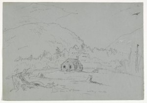 House in Mount Desert, c.1844 (graphite heightened with white crayon on paper) by Thomas Cole