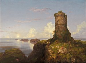 Yıkılmış Kule ile İtalyan Sahil Manzarası by Thomas Cole