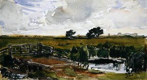 Arundel yakınlarındaki çayır (kağıt üzerine sulu boya) by Thomas Collier
