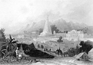 Büyük Tapınak, Hurdwar, Hindu Hacıları Alayı ile, W. Finden tarafından oyulmuş, 