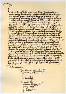 Başpiskopos Crammer ve diğer yedi İngiliz piskoposunun Piskoposluk Bildirgesi, c1537. by Thomas Cranmer