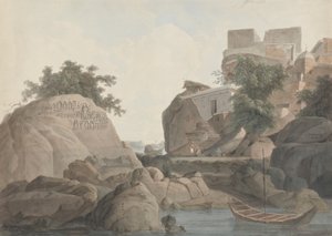 Ganj Nehri üzerindeki Sultanganj'daki Fakir Kayası by Thomas Daniell