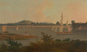 Monghyr Kalesi'ni geçerek Ganj'dan aşağı yelken açan Pinnace by Thomas Daniell