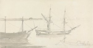 İki Demirli Gemi ve Bir Balıkçı Teknesi by Thomas Daniell