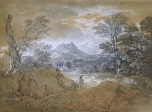Bir Ağacın Kenarında Bir Yol ile Manzara, 1760-65 (kahverengi kağıt üzerinde grafit üzerinde soluk göstergeler üzerine suluboya ve gövde rengi)
