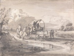 Atlılar ve Kapalı Araba ile Açık Manzara by Thomas Gainsborough