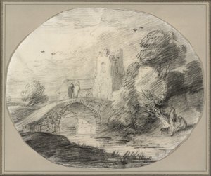 Köprü ve Kilise ile Nehir Manzarası by Thomas Gainsborough