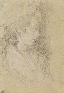 Mafya şapkalı bir kadının incelenmesi (dokuma kağıt üzerinde siyah beyaz tebeşir) by Thomas Gainsborough