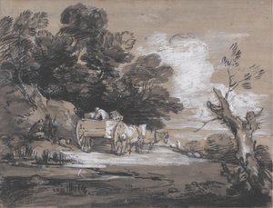 Taşra Arabası ve Figürlerle Ormanlık Manzara by Thomas Gainsborough
