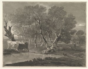 Bir Havuzun Yanında İnekler, Figürler ve Kulübe, 1775-80 ile Ormanlık Peyzaj. by Thomas Gainsborough