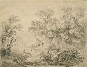 Eşek ve Figürlerle Ormanlık Peyzaj, c.1759 (kağıt üzerinde grafit) by Thomas Gainsborough