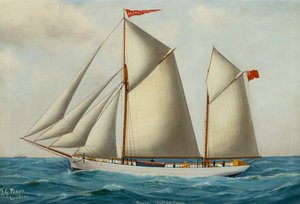 Tam Yelkende Baş ve Kıç Schooner Grovehill (tuval üzerine yağlı boya) by Thomas George Purvis