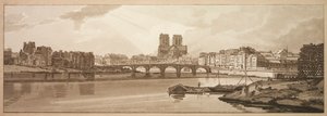 Paris'teki En Pitoresk Yirmi Manzaradan Bir Seçki: Arsenal'den alınan Pont de la Tournelle ve Notre Dame manzarası by Thomas Girtin