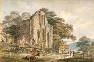 Valle Crucis Abbey, Denbighshire, Kuzey Galler (beyaz dokuma kağıt üzerine kalem üzerine suluboya) by Thomas Girtin