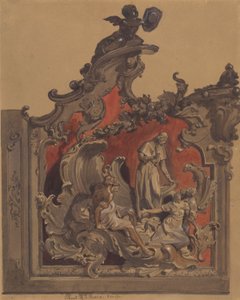 School of San Rocco, Venice: Study for curved decoration (pen & ink, wc and bodycolour over pencil on paper) by Thomas Hartley Cromek