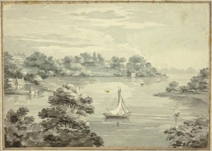 Kıyıya Yakın Evleri Olan Göl Üzerinde Yelkenli Tekneler by Thomas Hearne