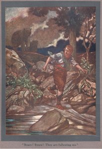 Ayılar! Ayılar! Beni takip ediyorlar (renkli taş baskı) by Thomas Heath Robinson