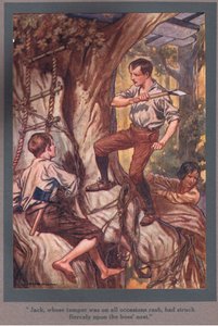 Her fırsatta öfkelenen Jack, arıların yuvasına şiddetle saldırmıştı (renkli taş baskı) by Thomas Heath Robinson