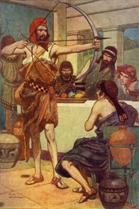 Odysseus talipleri cezalandırıyor (renkli taş baskı) by Thomas Heath Robinson