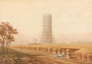 Bonaparte'ın Sütunu, Boulogne, Fransa'da İskelede, Tarlada Biçerdöverlerle by Thomas Hosmer Shepherd