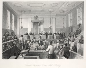 Old Bailey'deki Merkez Ceza Mahkemesi, 'London Interiors with its Costumes and Seremonies' barından. Joseph Mead, Londra, c.1843 (çelik oyma) by Thomas Hosmer Shepherd