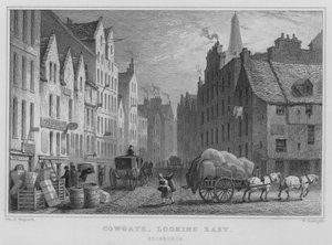 Cowgate, Doğu'ya bakıyor, Edinburgh (gravür) by Thomas Hosmer Shepherd