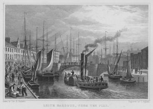 Leith Harbour, İskeleden (gravür) by Thomas Hosmer Shepherd
