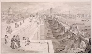 Londra Köprüsü eski ve yeni, Londra, 1831 by Thomas Hosmer Shepherd