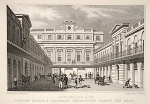Londra At ve Araba Deposu'nun KB Görünümü, Gray's Inn Road, 'Londra ve Ondokuzuncu Yüzyıldaki Çevresi' pubından. Jones und Co., 1827-1829 by Thomas Hosmer Shepherd