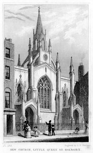 New Church, Little Queen Street, Holborn, Londra, 19. yüzyıl. by Thomas Hosmer Shepherd